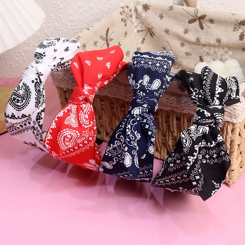 Paisley Print Bow Headband Retro Bandana Fabric Knotted Hair Band Bohemian Style Accessories For Women