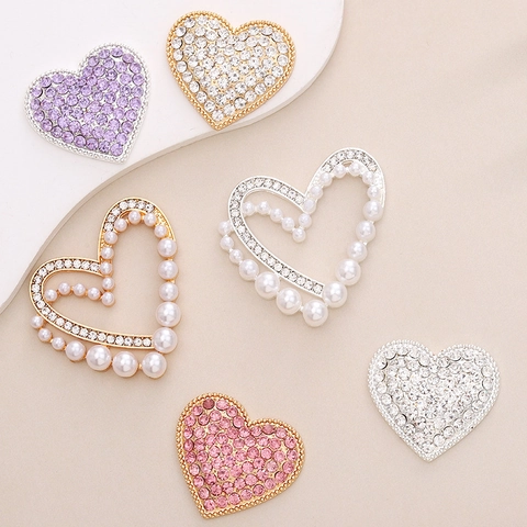 Ciondoli DIY In Lega A Forma Di Cuore Con Strass E Imitazione Perla Artificial Per Decorazione Scarpe E Telefono Stile Elegante Scintillant