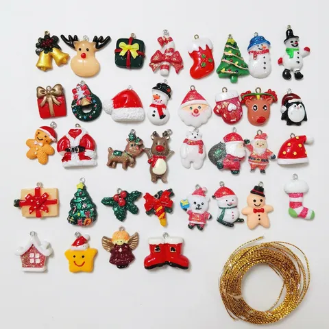 Christmas Pendants Resin Alloy DIY Jewelry Making Charms Santa Claus Snowman Tree Reindeer Festive Decorative Ornaments
