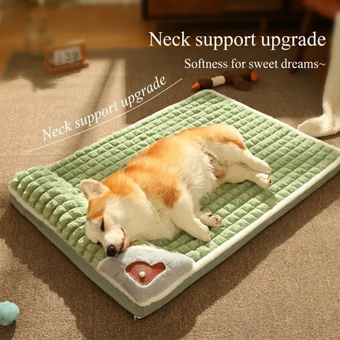 Removable Washable Dog Mat Thickened Warm Rabbit Fleece Pet Bed Mat For Large Dogs Four Seasons Puppy Nest Cushion