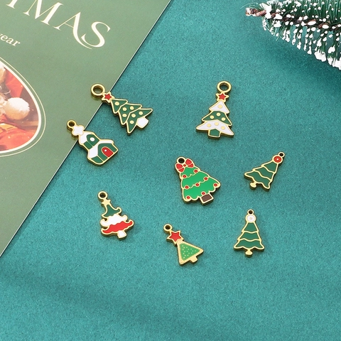 Stainless Steel Christmas Tree House Pendants Enamel Drip Oil Charms DIY Jewelry Making Accessories For Necklace