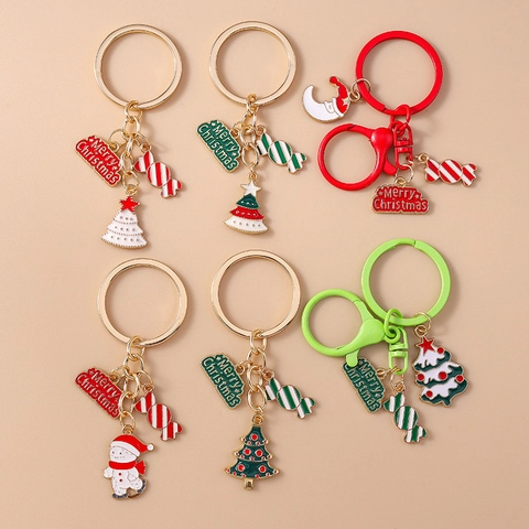 Porte-clés de Noël en Métal Émail Bonhomme de Neige Sapin de Noël Père Noël Lune Pendentif Joyeux Noël Bijou de Sac Cadeau