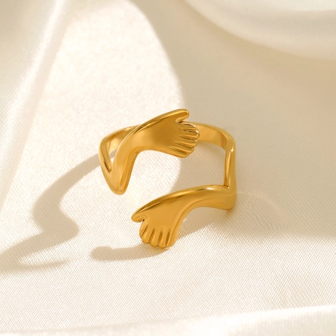 Anillo Abrazo Manos Acero Inoxidable Chapado En Oro Ajustable Abierto Joyería De Mujeres