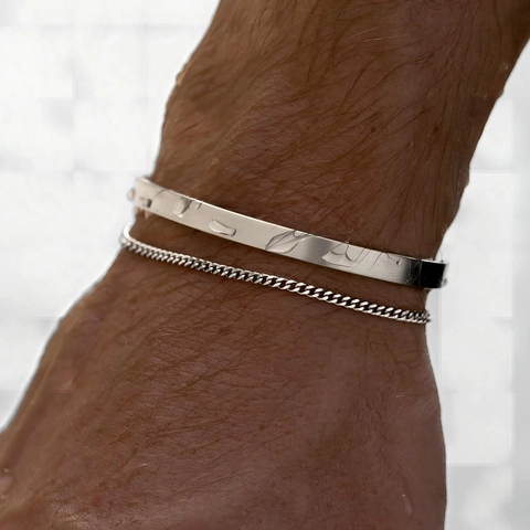 Men Double Layer Bracelet Stainless Steel C Shaped Cuff Bangle Snake Box Chain Fashion Simple Polished Jewelry