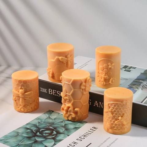 Siliconen Kaarsvorm Honingraat Bij Bloem Reliëf Cilinder Voor DIY Aromatherapie Zeep Maken Woondecoratie Handwerk