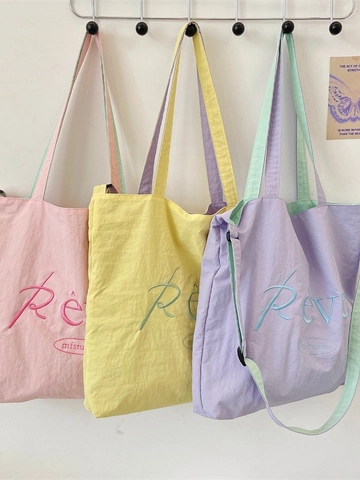 Grote Capaciteit Polyester Tote Bag Met Verstelbare Riem Borduurwerk Contrastkleur Casual Schoudertas