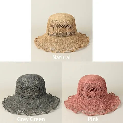 Raffia Woven Sun Hat Women Large Wave Brim Breathable Sunshade Beach Vacation Summer Simple Style