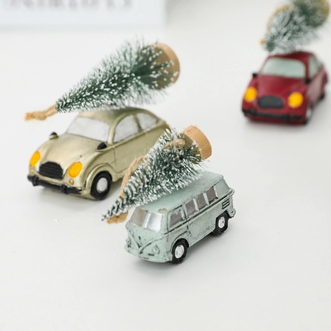 Addobbo Per Auto Di Natale In Resina Veicolo In Miniatura Vintage Con Mini Albero Di Neve Decorazione Sospesa