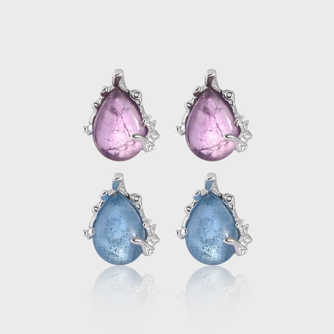 S925 Sterling Silver Waterdrop Stud Earrings With Amethyst Aquamarine Crystal Unique Vine Design For Women