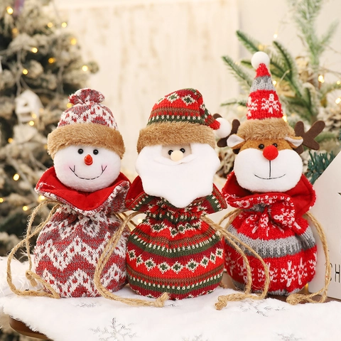 Sacchetti Regalo Di Natale Con Coulisse In Maglia Bambola Di Peluche Babbo Natale Pupazzo Di Neve Renna Borsa Per Caramelle Arredamento