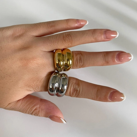 Chunky Irregular Wave Ring 316L Stainless Steel 18K Gold Plated Fluid Design Minimalist Jewelry For Women