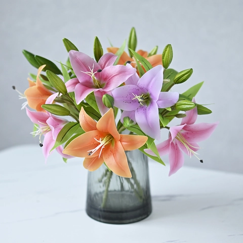 Real Touch Artificial Lily Flowers Single Stem With Buds For Home Wedding Party Table Centerpiece Decoration Aesthetic