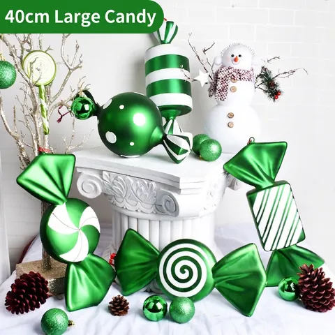 Christmas Candy Hanging Ornaments Plastic Green White Striped Spiral Large Holiday Party Decor Festive Tree Pendant