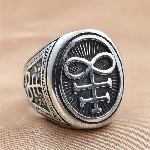 Leviathan Kruis Ring Titanium Roestvrij Staal Gothic Punk Vintage Occult Alchemie Zegelring Sieraden Voor Mannen