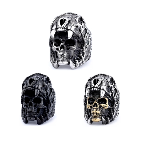 Retro Totenkopf Ring Edelstahl Punk Gothic Biker Stil Oxidierter Schmuck Zubehör Für Herren Damen