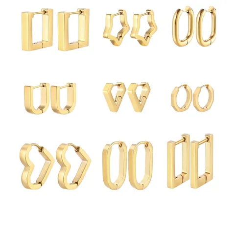 Geometrische Creolen Für Damen Herren Edelstahl Minimalistisch Herz Stern Quadrat Dreieck Sechseck Punk Schmuck
