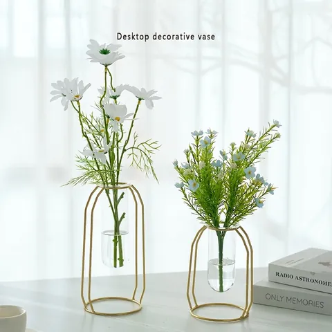 Vaso In Metallo Geometrico Nordico Linea Di Ferro Dorata Provetta Di Vetro Fioriera Idroponica Vaso Da Fiori Decorativo Da Scrivania