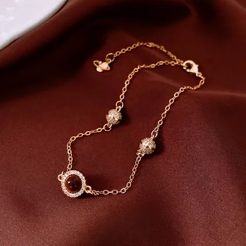 Bracelet Oeil De Tigre Pour Femmes Cuivre Plaque Or Rose Avec Perles Zircon Style Maillard Vintage Bijou Elegant