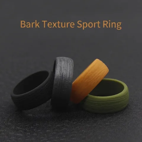 Silicone Ring Bark Texture Wood Grain Design Sport Outdoor Flexible Band For Men And Women Durable Jewelry