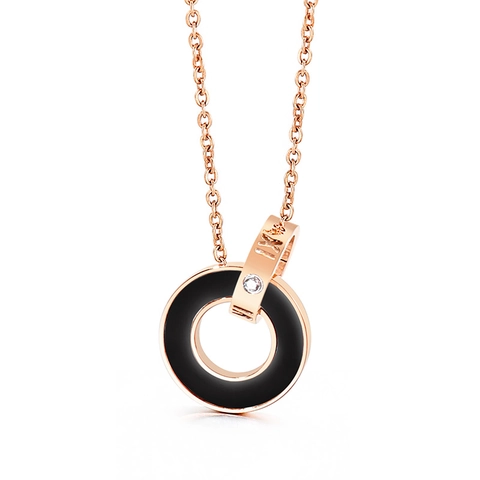 Collar De Acero Inoxidable Con Colgante De Doble Anillo Entrelazado Circonita Números Romanos Resina Para Mujeres