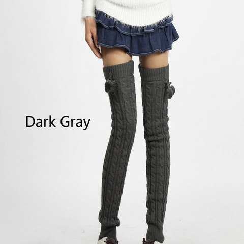 Women Cable Knit Over The Knee Leg Warmers Acrylic Pom Poms Winter Thermal Long Crochet Boots Cuffs Slouchy