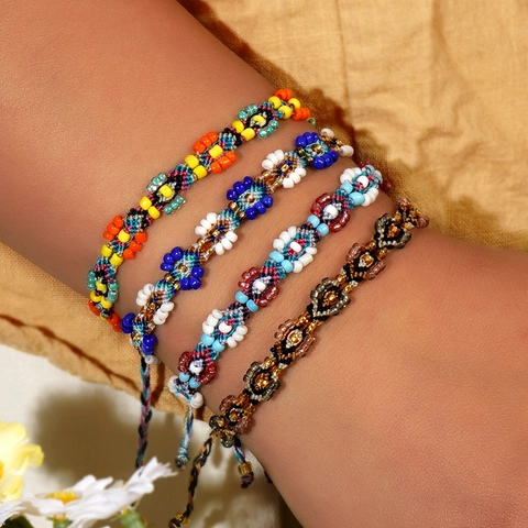 Handgefertigtes Perlenarmband Böhmische Glasperlen Verstellbares Seil Böser Blick Kreuz Schmetterling Geschenk