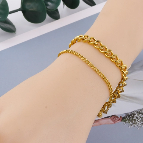 Bracelet Multi Rangs En Acier Inoxydable Plaqué Or 18K Maille Gourmette Réglable Bijoux Tendance Pour Femmes