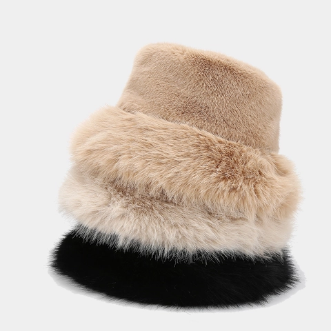 Sombrero De Pescador De Piel Sintética Vintage Invierno Cálido Felpa Color Sólido Gorro Mongol Para Mujer Elegante Plegable Ajustable