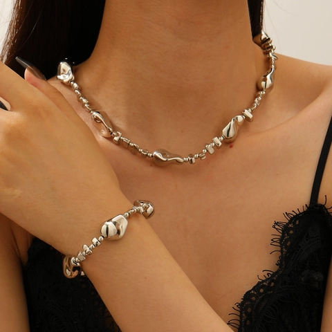 Parure Bijoux Collier Bracelet Künstliche Perles Baroques Irrégulières Femme Alliage CCB Style Métal Liquide Punk Choker Accessoire