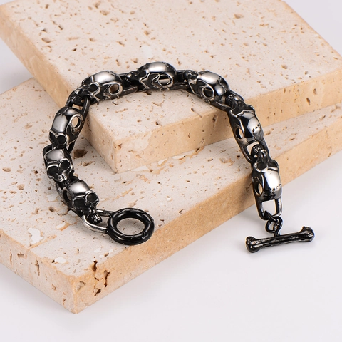 Bracciale A Maglie Con Teschio In Acciaio Inossidabile 304 Chiusura OT Argento Antico Stile Gothic Punk Gioielli Da Uomo