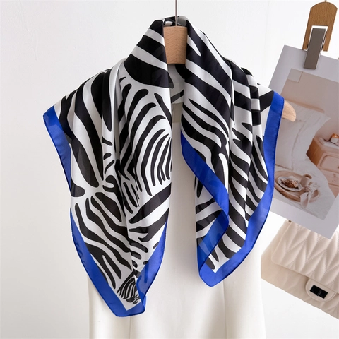 Zebra Print Square Scarf Polyester Imitation Satin Head Wrap Neck Scarf Women Elegant Fashion Hair Accessory
