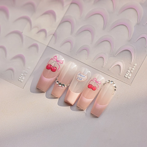Französische Gradient Nagelaufkleber Hauchdünne Flexible Klebe DIY Maniküre Decals Retro Spitze Schleife Herz Muster Für Frauen Mädchen