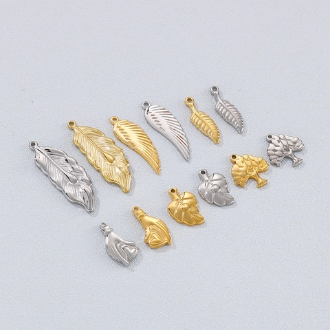 Colgantes De Acero Inoxidable Pluma Ala Árbol Hoja Corazón Forma DIY Joyería Hallazgos Accesorios Para Collares