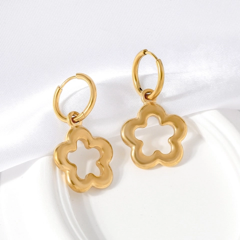 Eleganti Orecchini a Pendente a Fiore in Acciaio Inossidabile per Donna Design Floreale Traforato Placcato Oro 18K