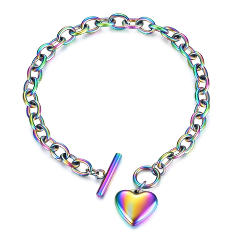 Collana E Bracciale In Acciaio Inossidabile Con Ciondolo A Cuore Arcobaleno Gioielli Colorati Con Chiusura A Gancio Per Donna