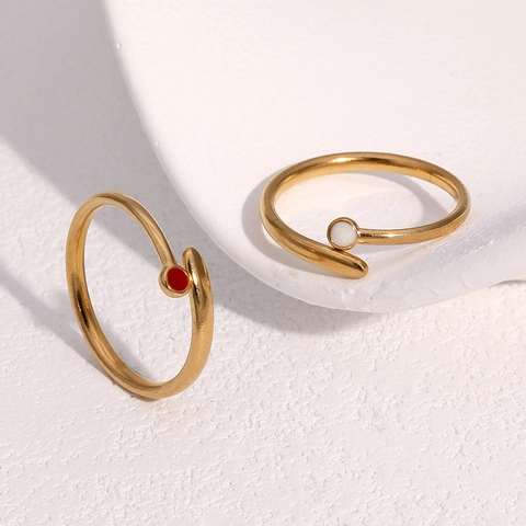 Stainless Steel Open Ring 18K Gold Plated Adjustable Minimalist Geometric Enamel Dot Jewelry For Women