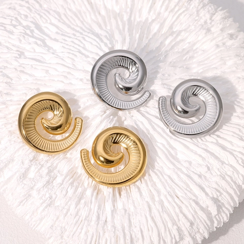 Vintage Minimalistische Spiraal Stud Oorbellen Roestvrij Staal Goud Verguld Geometrisch Nautilus Schelp Sieraden Voor Vrouwen