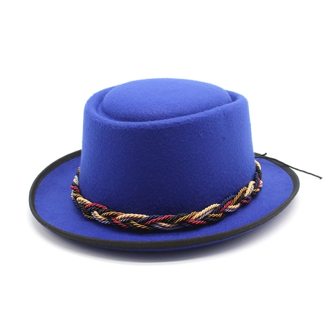 Vintage Wollen Vilt Fedora Hoed Met Kleurrijke Gevlochten Band Korte Rand Britse Stijl Gentleman Pet Voor Heren Dames