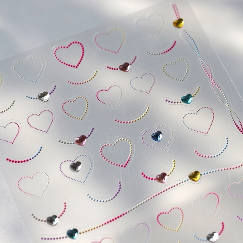 3D Heart Nail Art Stickers With Rhinestones Multi Color Self Adhesive French Style Manicure Decoration For DIY Beauty