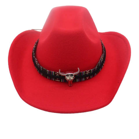 Vintage Western Cowboyhut Für Damen Herren Polyester Filz Fedora Ethno Webband Stierkopf Deko Breite Krempe Outdoor Sonnenhut