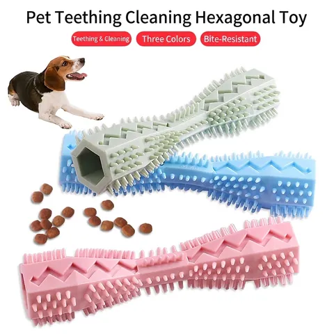 Pet Dog Chew Toy TPR Hexagonal Molar Stick Teeth Cleaning Dental Care Bite Resistant Interactive Puppy Mastication Tool
