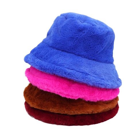 Damen Winter Verdickter Plüsch Fischerhut Warm Kunstkaninchenfell Einfarbig Basin Hat Japanischer Stil Lässiges Outdoor Accessoire