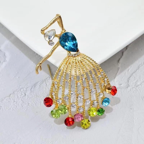 Vintage Balletmeisje Broche Legering Kleurrijke Strass Ingelegd Elegante Danseres Pin Met Imitatieparels Voor Dames