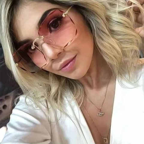 Randlose Sonnenbrille Damen Verlaufsgläser Gewellter Rand Metallbrücke Quadratischer Rahmen UV400 Mode Brille