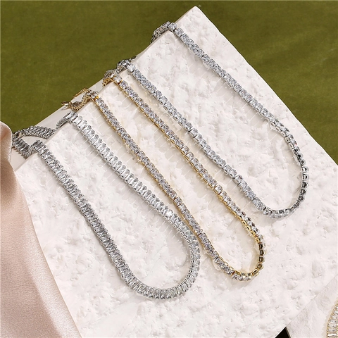 Luxury Tennis Necklace And Bracelet Micro Paved Square Zircon Copper Plated Sparkling Jewelry Women Wedding Party
