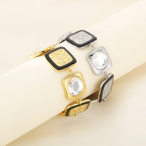 Bracciale A Blocchi Quadrati In Acciaio Inossidabile Smalto Totem Motivo A Vortice Gioielli Geometricι Per Donne Moda