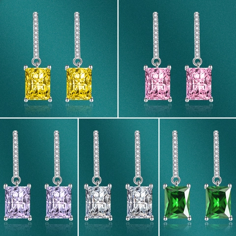 Orecchini Pendenti In Zircone Rettangolari Rame Zirconia Taglio Smeraldo Gioielli Geometrici Eleganti Donna