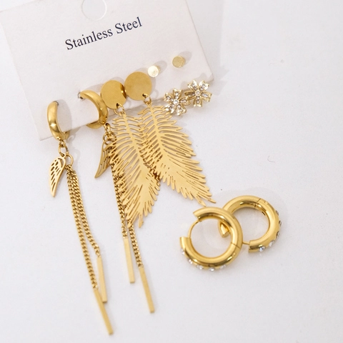 Edelstahl Vergoldete Ohrringe Blatt Feder Flügel Klee Quaste Zirkon Straß Schmuck Für Damen