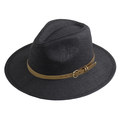 Fedora Straw Hat Paper Braid Wide Brim Sun Protection Summer Travel Panama Style With PU Leather Belt Buckle