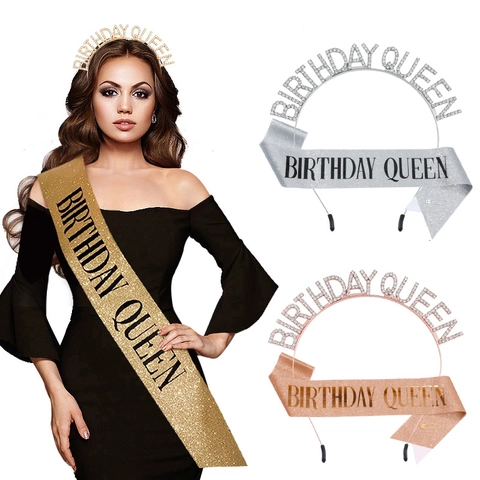 Cerchietto Tiara con Strass Birthday Queen e Fascia Luccicante per Donna Decorazioni per Feste di Compleanno Gioielli Accessori